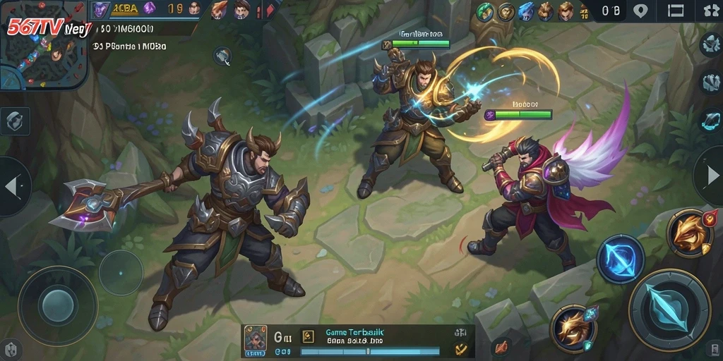 Screenshot gameplay seru di 567TV dengan aksi hero MOBA.