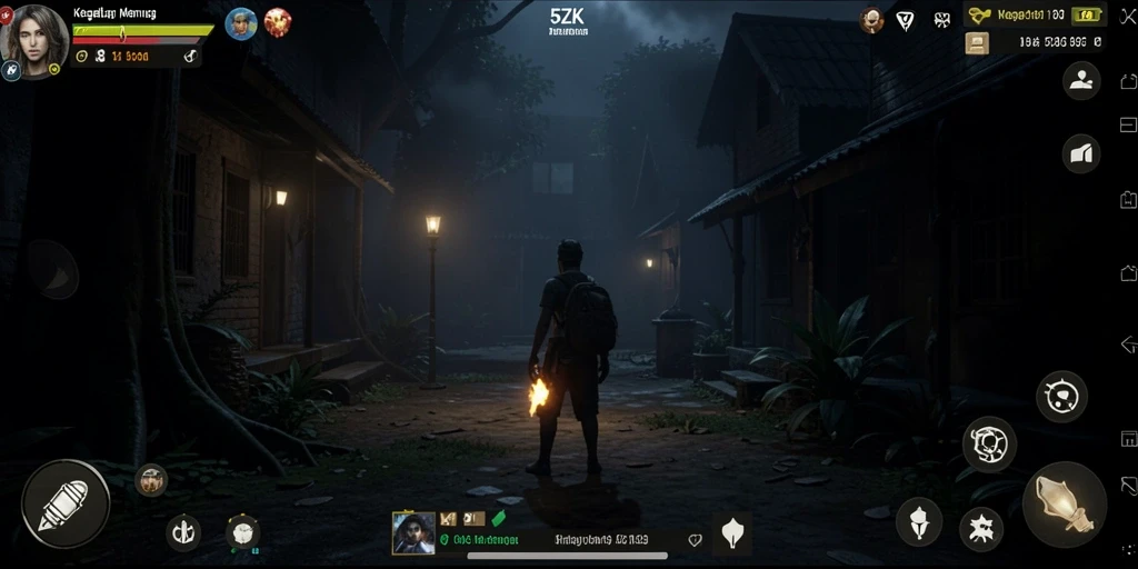 Tangkapan layar utama gameplay 5ZK menampilkan suasana mencekam dan tantangan horor.