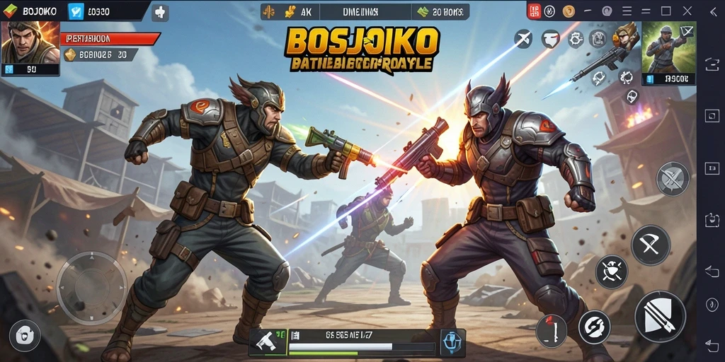 Screenshot menunjukkan pertempuran seru dalam gameplay Battle Royale.