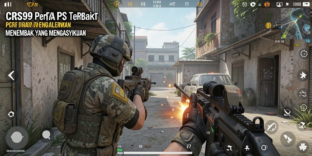 Tangkapan layar gameplay CRS99 menampilkan aksi menembak yang seru.