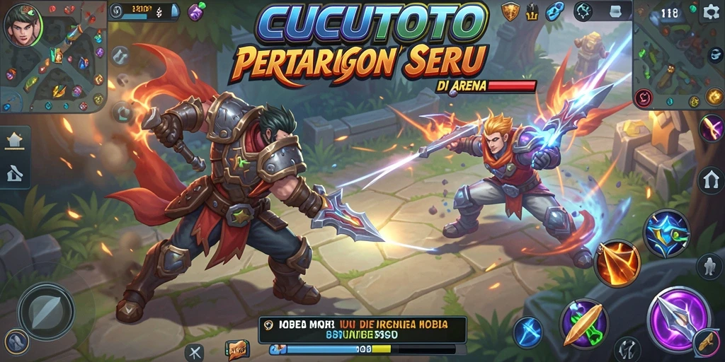 Gameplay seru di battlefield CUCUTOTO dengan karakter unik.