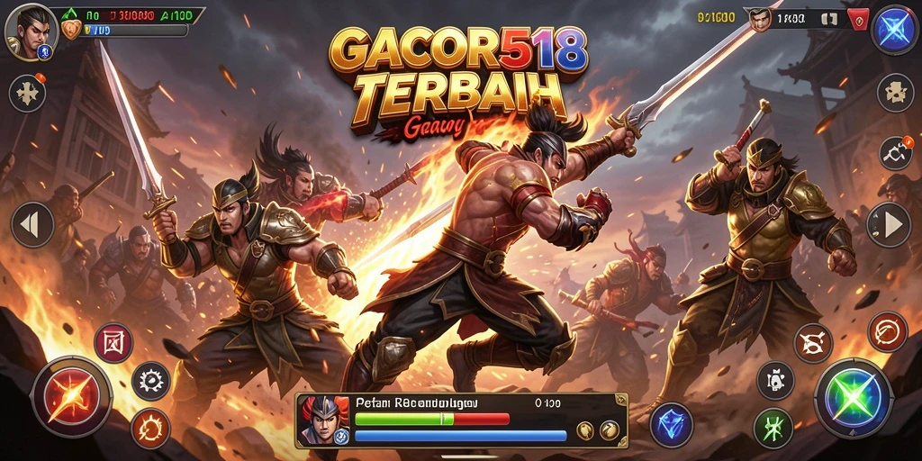 Screenshot GACOR518 menampilkan pertarungan epik antara dua karakter bertarung.