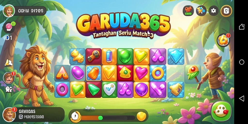 Tangkapan layar utama GARUDA365 menampilkan gameplay seru dalam genre Match-3.