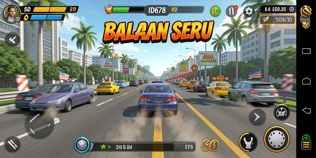 Screenshot gameplay ID678 menampilkan aksi balapan yang mendebarkan.