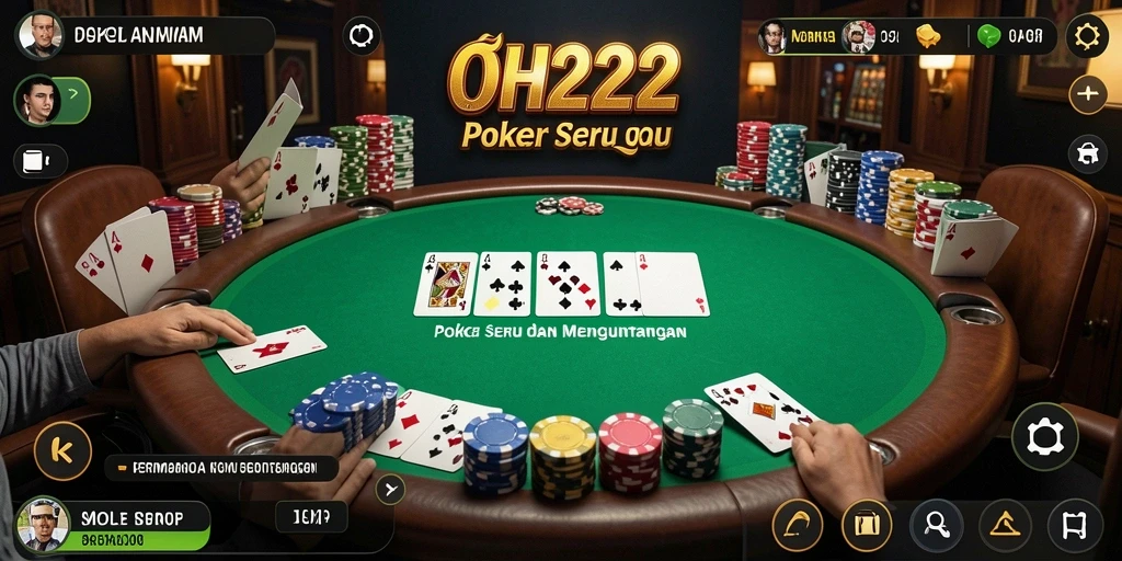 Screenshot OH222 menampilkan pemain bersemangat bermain Poker.