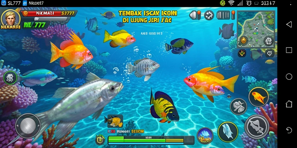 Screenshot gameplay SL777 menampilkan aksi menembak ikan yang memukau.