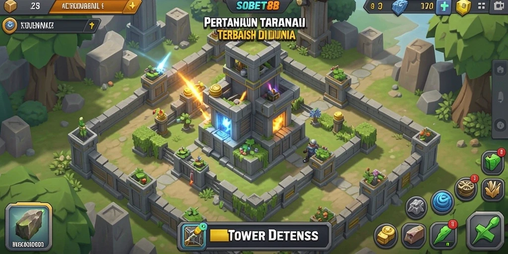 Gameplay seru SOBET88 dalam pertahanan Tower Defense.